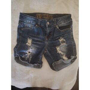 VIP‎ Jeans Womens Distressed Denim Shorts Dark Wash Cuffed Size 1/2 8-170080AN